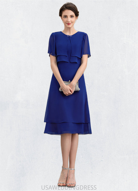 Nevaeh A-Line Scoop Neck Knee-Length Chiffon Mother of the Bride Dress With Cascading Ruffles DS126P0014813