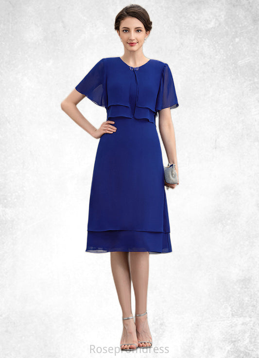 Jan A-Line Scoop Neck Knee-Length Chiffon Mother of the Bride Dress With Cascading Ruffles SRS126P0014813