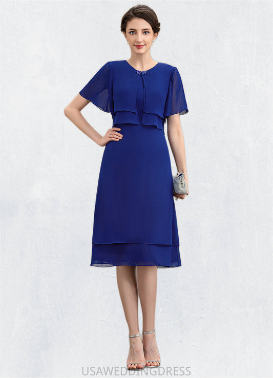 Nevaeh A-Line Scoop Neck Knee-Length Chiffon Mother of the Bride Dress With Cascading Ruffles DS126P0014813