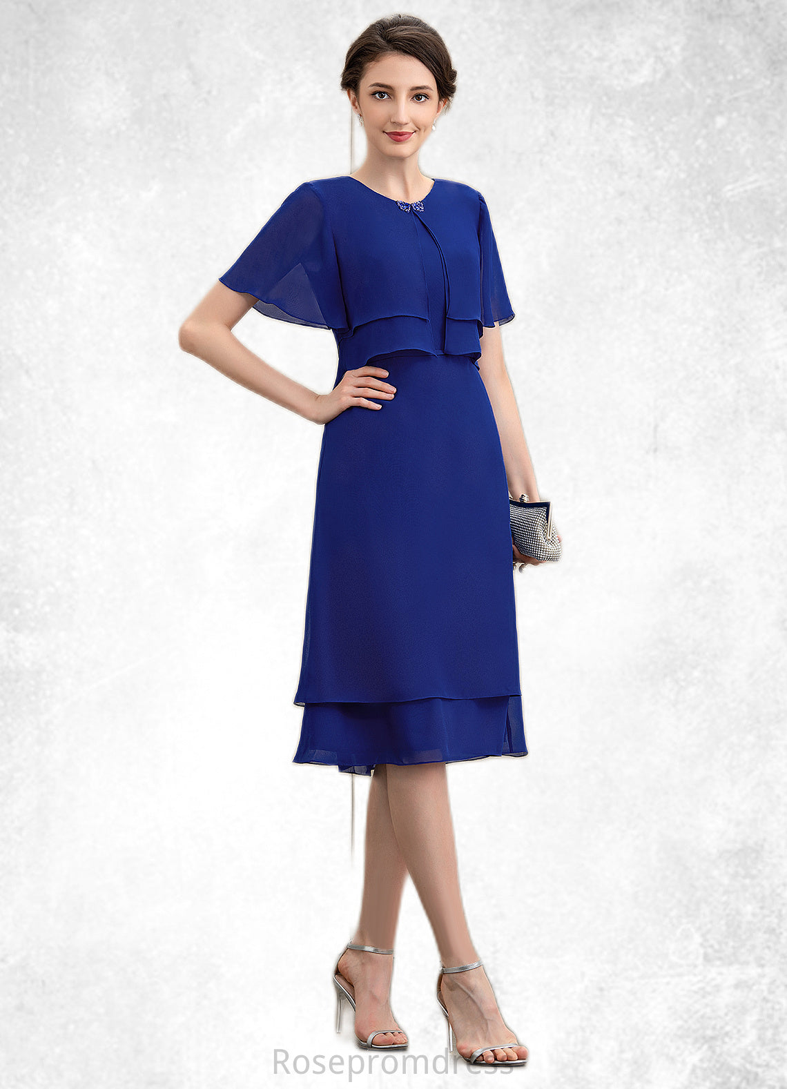 Jan A-Line Scoop Neck Knee-Length Chiffon Mother of the Bride Dress With Cascading Ruffles SRS126P0014813