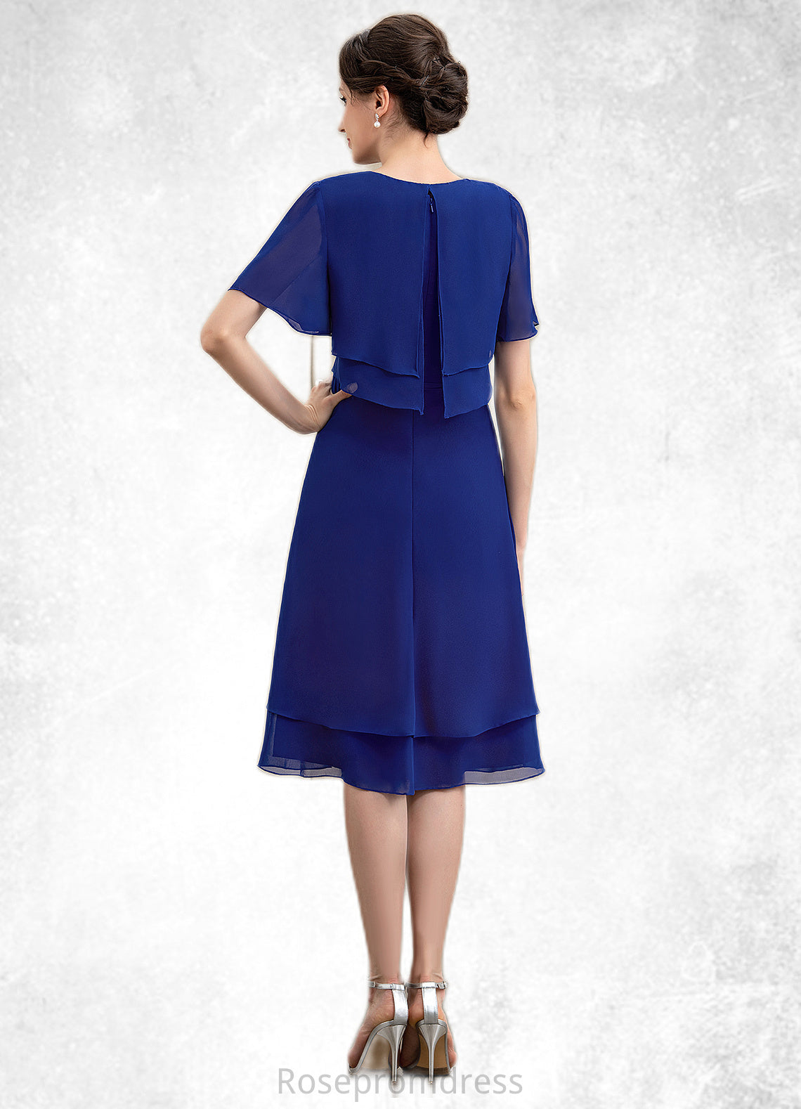 Jan A-Line Scoop Neck Knee-Length Chiffon Mother of the Bride Dress With Cascading Ruffles SRS126P0014813