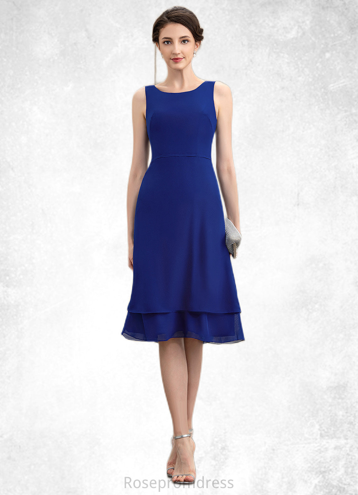 Jan A-Line Scoop Neck Knee-Length Chiffon Mother of the Bride Dress With Cascading Ruffles SRS126P0014813