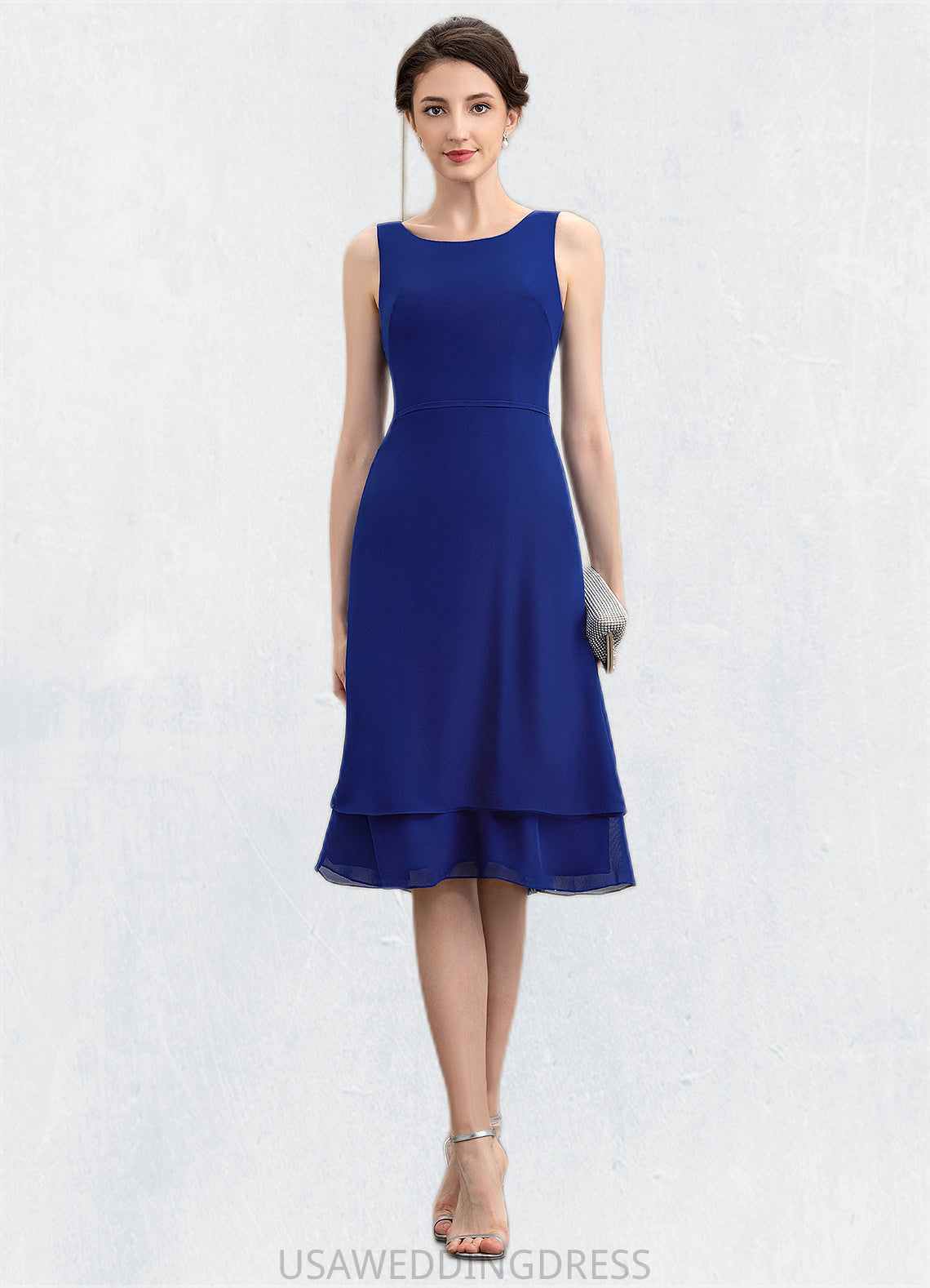 Nevaeh A-Line Scoop Neck Knee-Length Chiffon Mother of the Bride Dress With Cascading Ruffles DS126P0014813