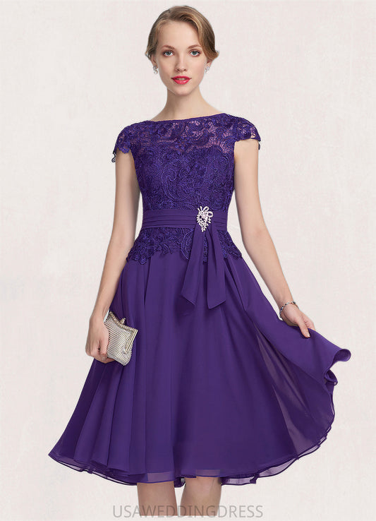 Brooklynn A-Line Scoop Neck Knee-Length Chiffon Lace Mother of the Bride Dress With Beading DS126P0014814