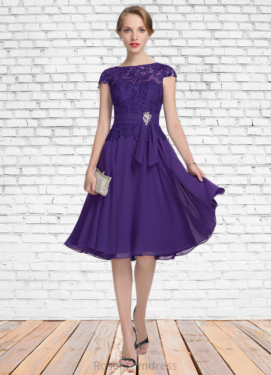 Shyann A-Line Scoop Neck Knee-Length Chiffon Lace Mother of the Bride Dress With Beading SRS126P0014814