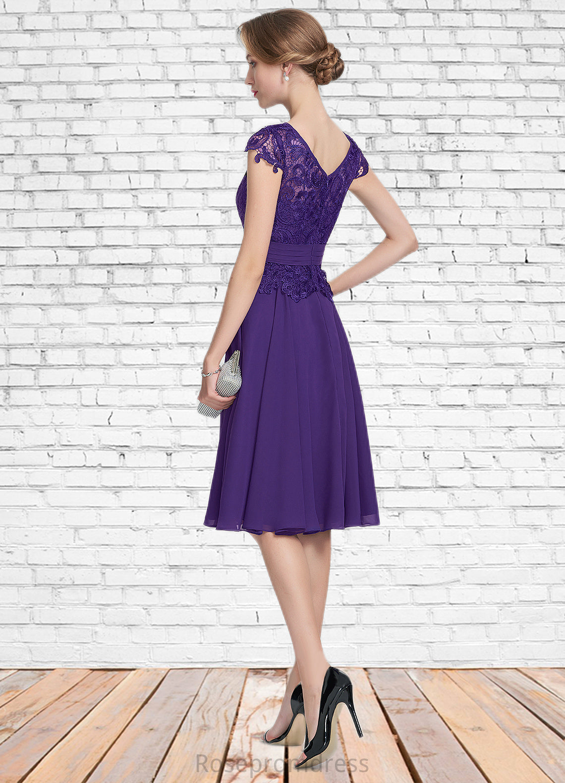 Shyann A-Line Scoop Neck Knee-Length Chiffon Lace Mother of the Bride Dress With Beading SRS126P0014814