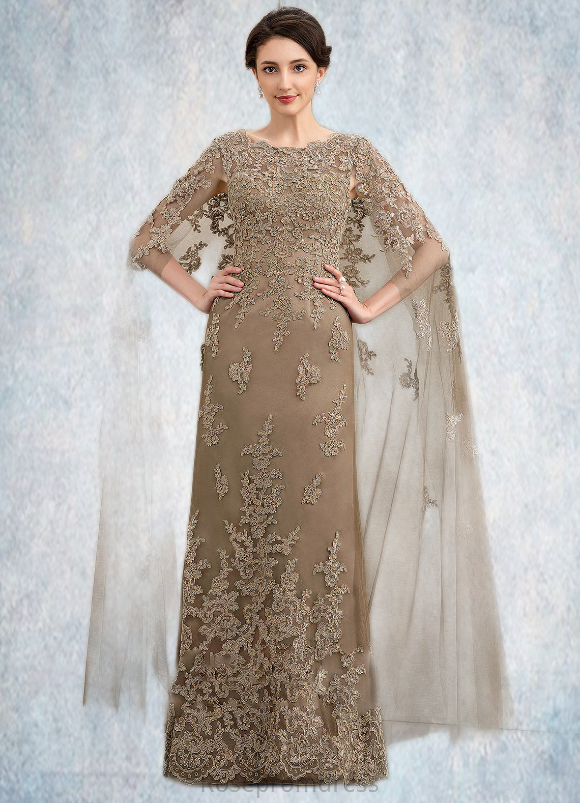 Delaney Sheath/Column Scoop Neck Floor-Length Lace Mother of the Bride Dress SRS126P0014815