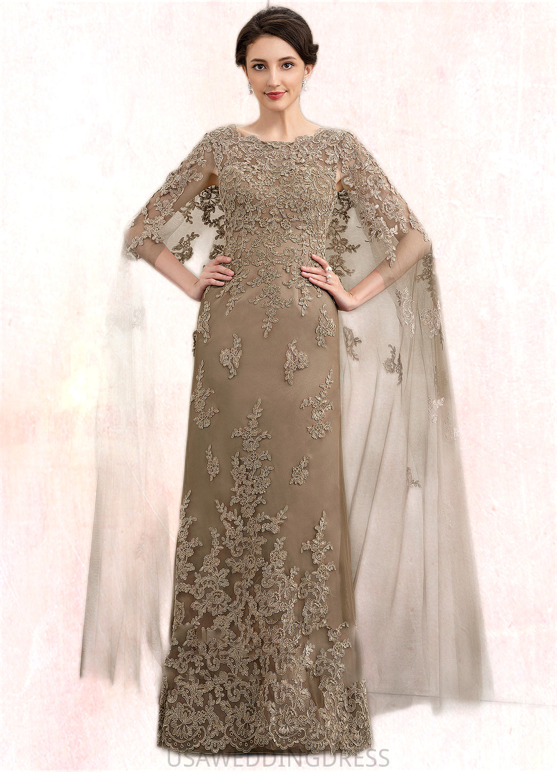 Taniya Sheath/Column Scoop Neck Floor-Length Lace Mother of the Bride Dress DS126P0014815