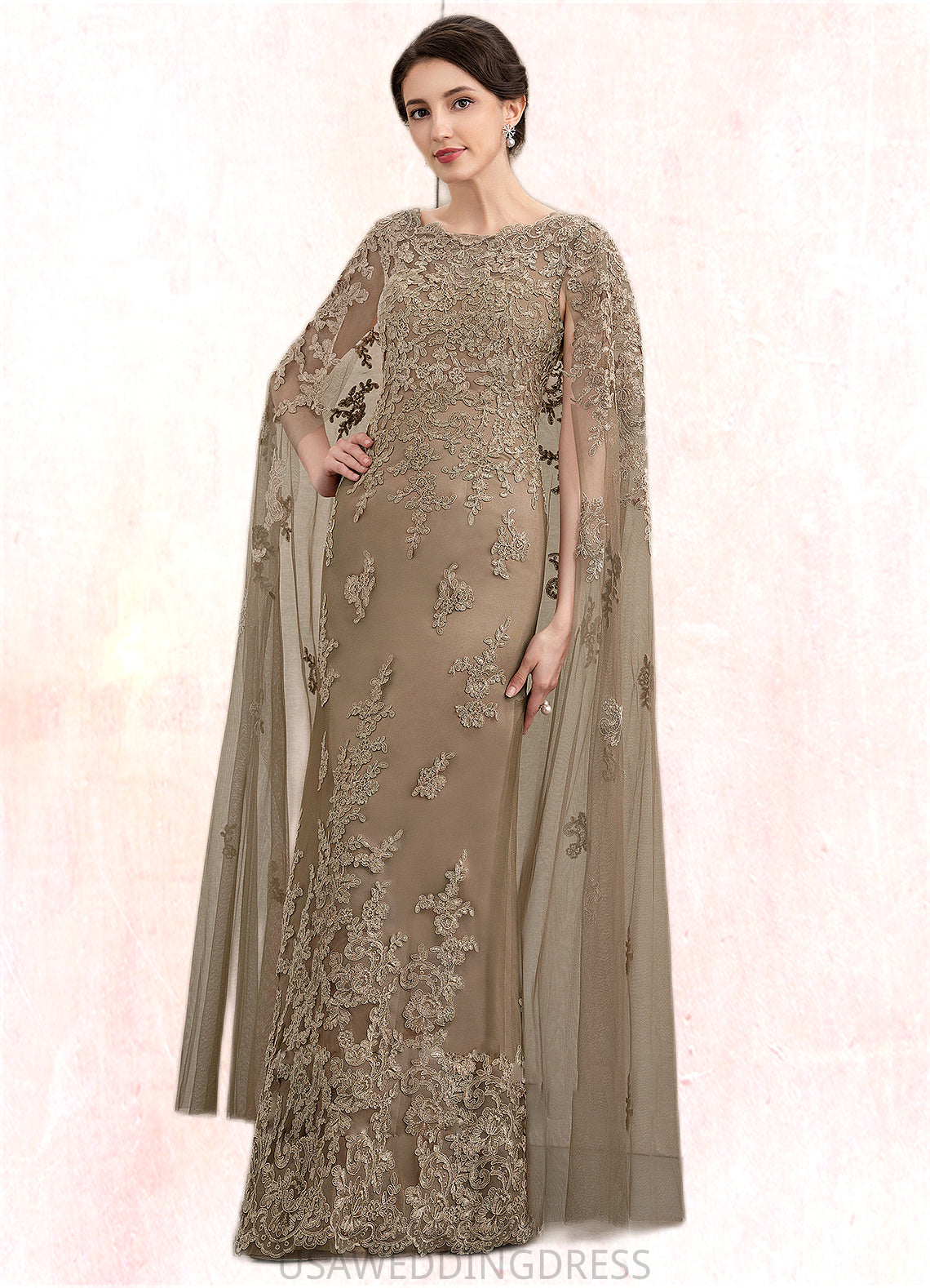 Taniya Sheath/Column Scoop Neck Floor-Length Lace Mother of the Bride Dress DS126P0014815