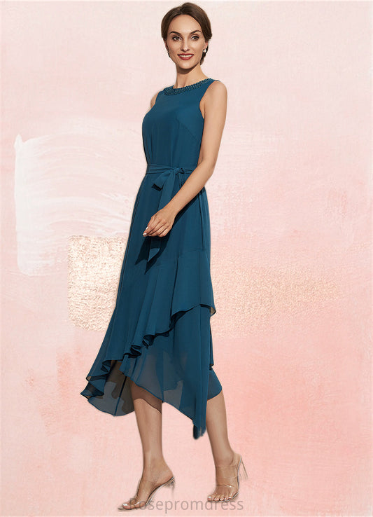 Lilliana A-Line Scoop Neck Asymmetrical Chiffon Mother of the Bride Dress With Beading Cascading Ruffles SRS126P0014817