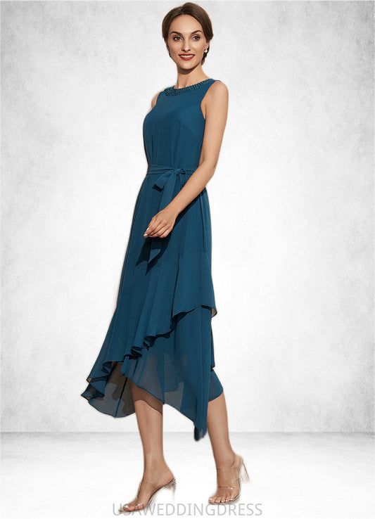 Rory A-Line Scoop Neck Asymmetrical Chiffon Mother of the Bride Dress With Beading Cascading Ruffles DS126P0014817