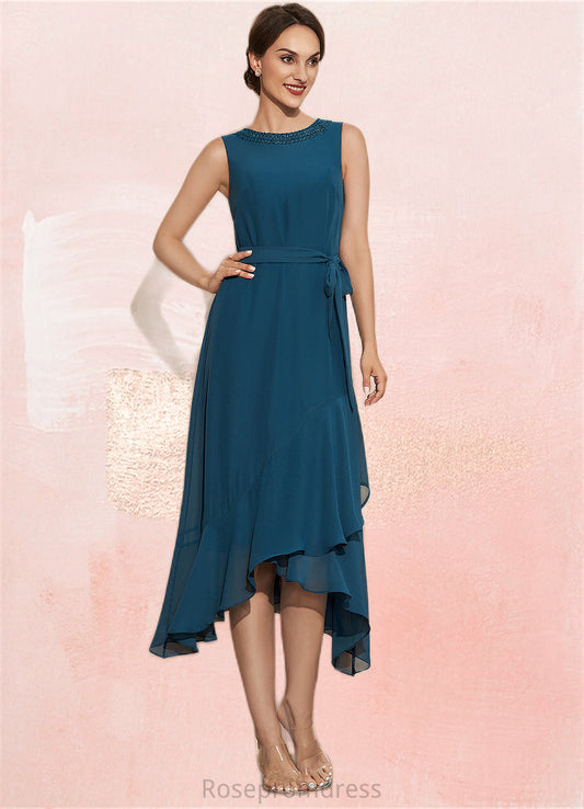 Lilliana A-Line Scoop Neck Asymmetrical Chiffon Mother of the Bride Dress With Beading Cascading Ruffles SRS126P0014817