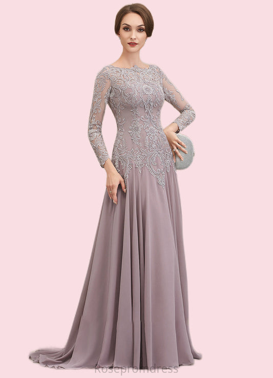 Ali A-Line Scoop Neck Sweep Train Chiffon Lace Mother of the Bride Dress With Sequins SRS126P0014819