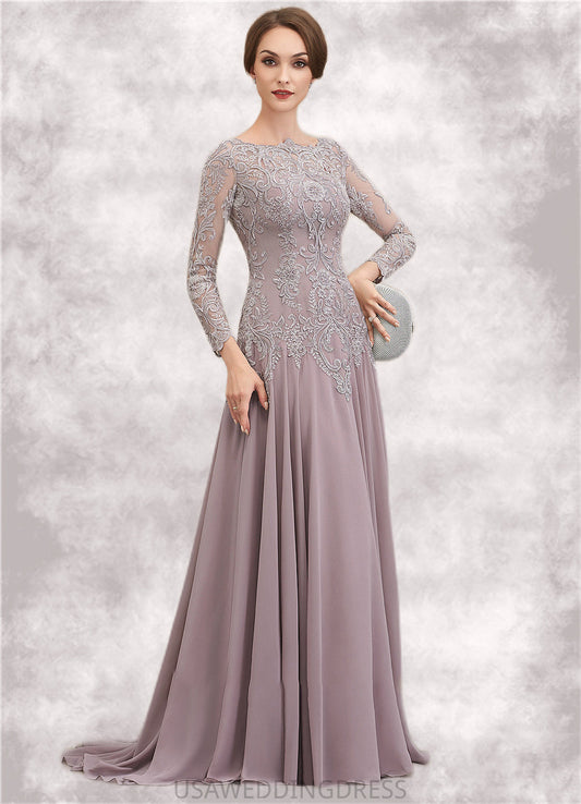 Joyce A-Line Scoop Neck Sweep Train Chiffon Lace Mother of the Bride Dress With Sequins DS126P0014819