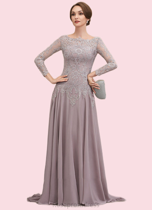 Ali A-Line Scoop Neck Sweep Train Chiffon Lace Mother of the Bride Dress With Sequins SRS126P0014819