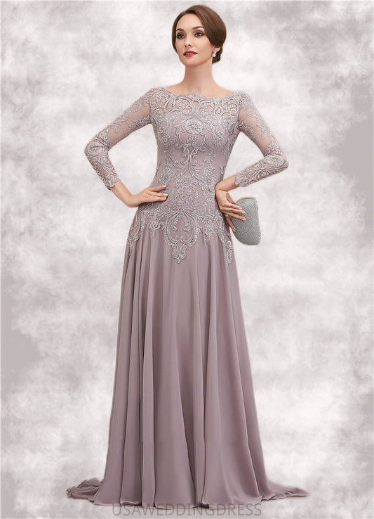 Joyce A-Line Scoop Neck Sweep Train Chiffon Lace Mother of the Bride Dress With Sequins DS126P0014819