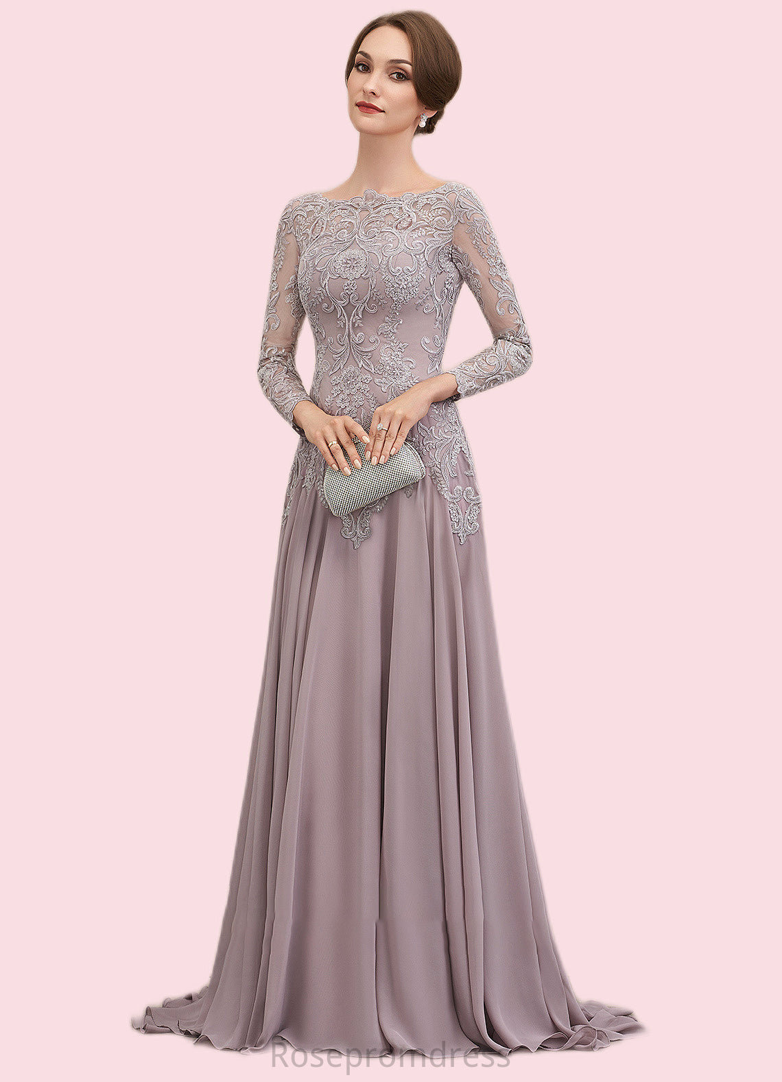 Ali A-Line Scoop Neck Sweep Train Chiffon Lace Mother of the Bride Dress With Sequins SRS126P0014819