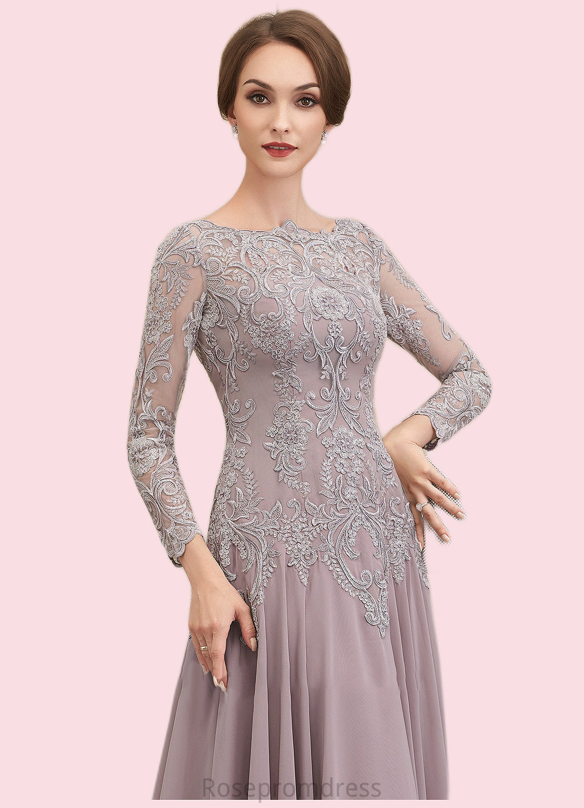 Ali A-Line Scoop Neck Sweep Train Chiffon Lace Mother of the Bride Dress With Sequins SRS126P0014819