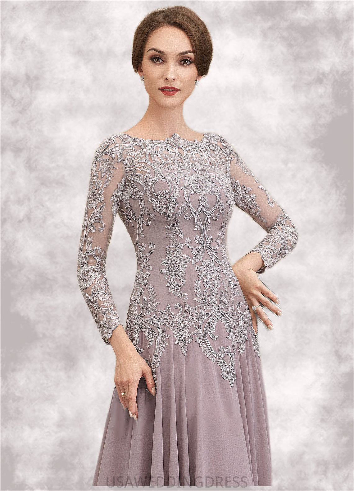 Joyce A-Line Scoop Neck Sweep Train Chiffon Lace Mother of the Bride Dress With Sequins DS126P0014819