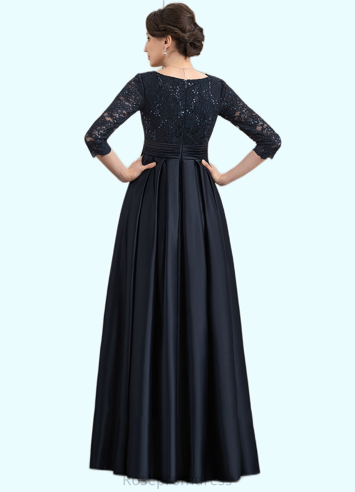 Brenna A-Line V-neck Floor-Length Satin Lace Mother of the Bride Dress With Sequins Bow(s) Pockets SRS126P0014820