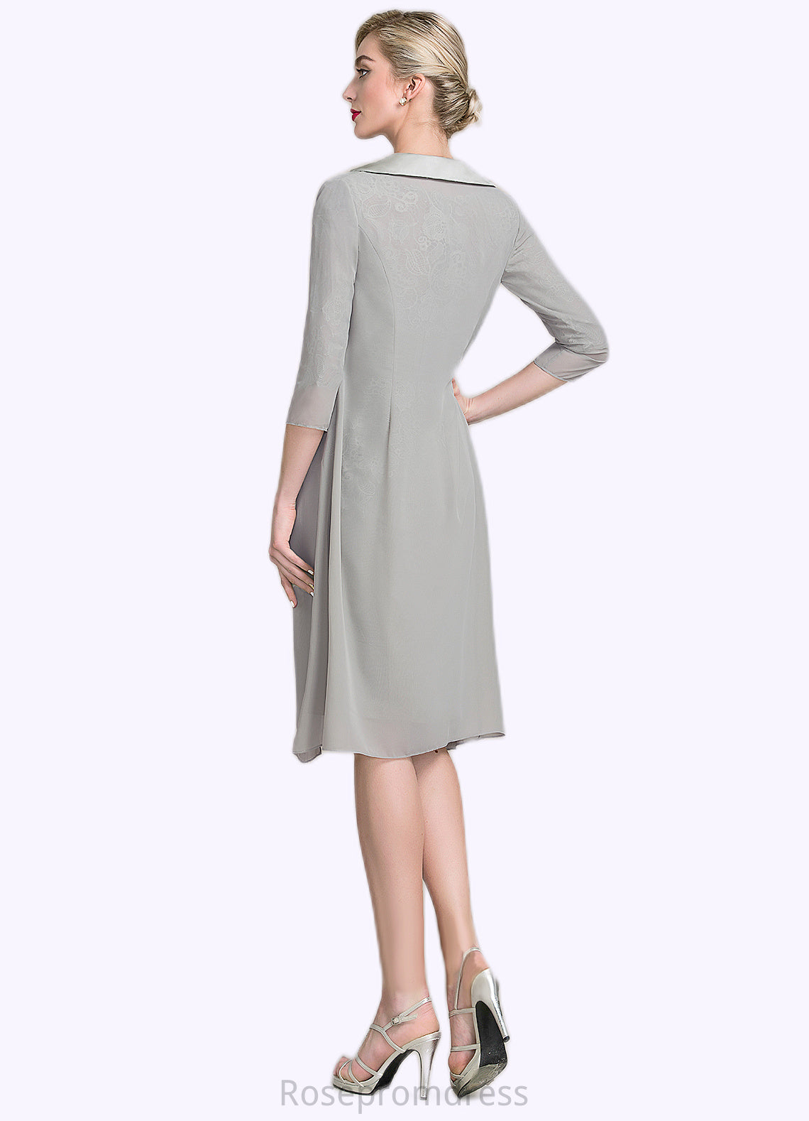 Trinity Sheath/Column Scoop Neck Knee-Length Chiffon Lace Mother of the Bride Dress With Ruffle Beading SRS126P0014821