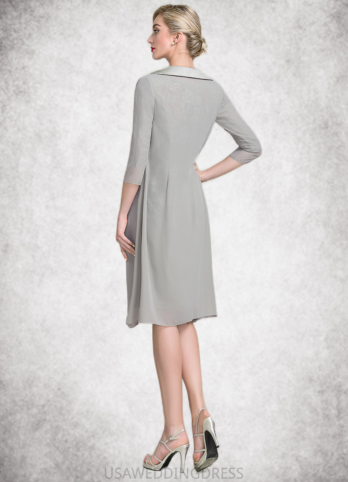 Lillian Sheath/Column Scoop Neck Knee-Length Chiffon Lace Mother of the Bride Dress With Ruffle Beading DS126P0014821