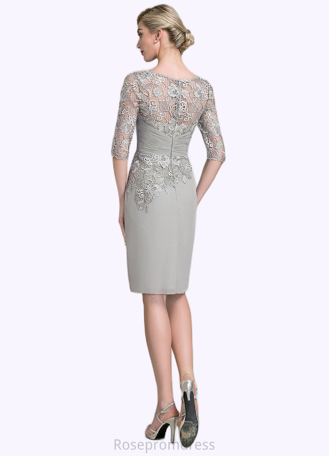 Trinity Sheath/Column Scoop Neck Knee-Length Chiffon Lace Mother of the Bride Dress With Ruffle Beading SRS126P0014821