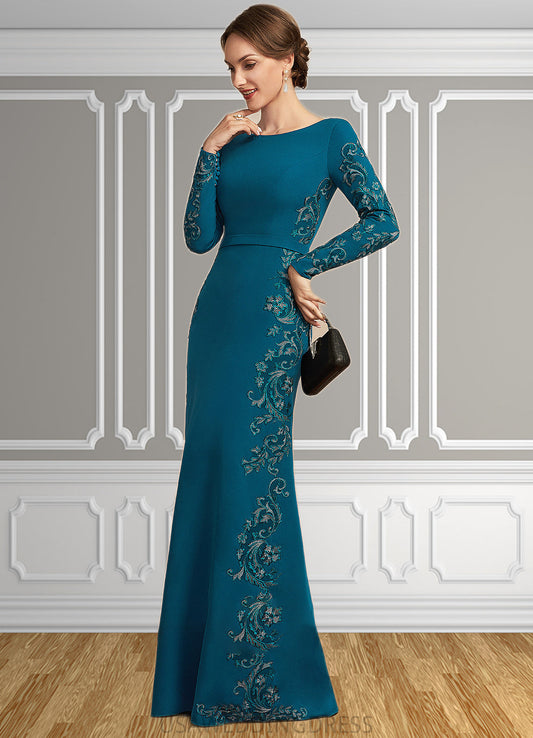 Saniya Sheath/Column Scoop Neck Floor-Length Stretch Crepe Mother of the Bride Dress With Appliques Lace DS126P0014822