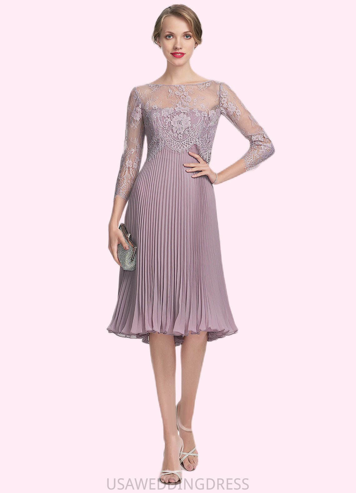 Luna A-Line Sweetheart Knee-Length Chiffon Mother of the Bride Dress With Pleated DS126P0014823