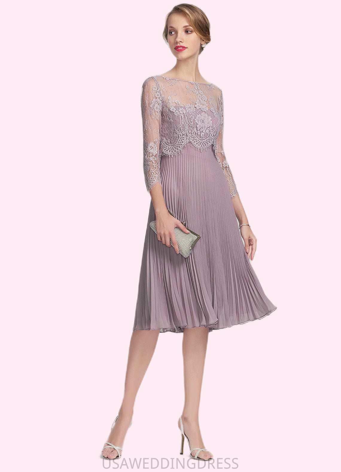 Luna A-Line Sweetheart Knee-Length Chiffon Mother of the Bride Dress With Pleated DS126P0014823