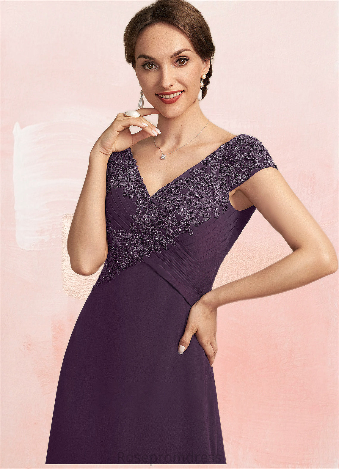 Maren A-Line V-neck Sweep Train Chiffon Lace Mother of the Bride Dress With Ruffle Beading SRS126P0014824