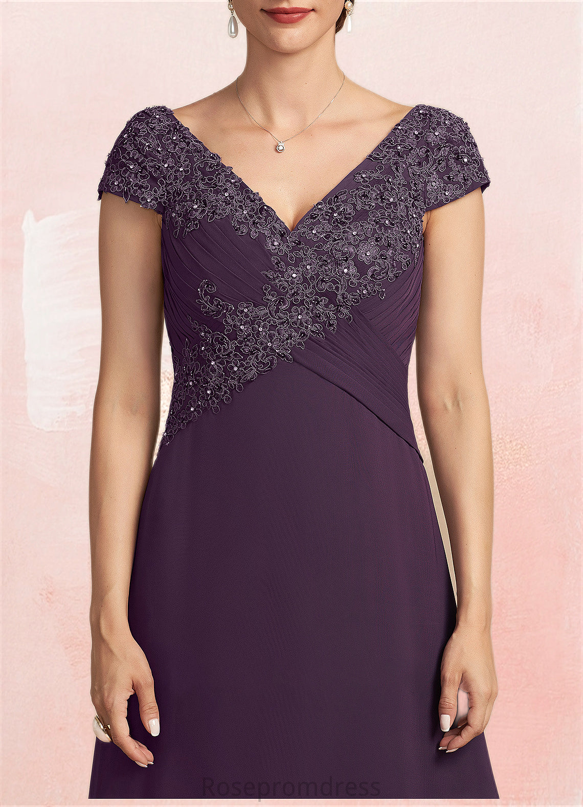 Maren A-Line V-neck Sweep Train Chiffon Lace Mother of the Bride Dress With Ruffle Beading SRS126P0014824