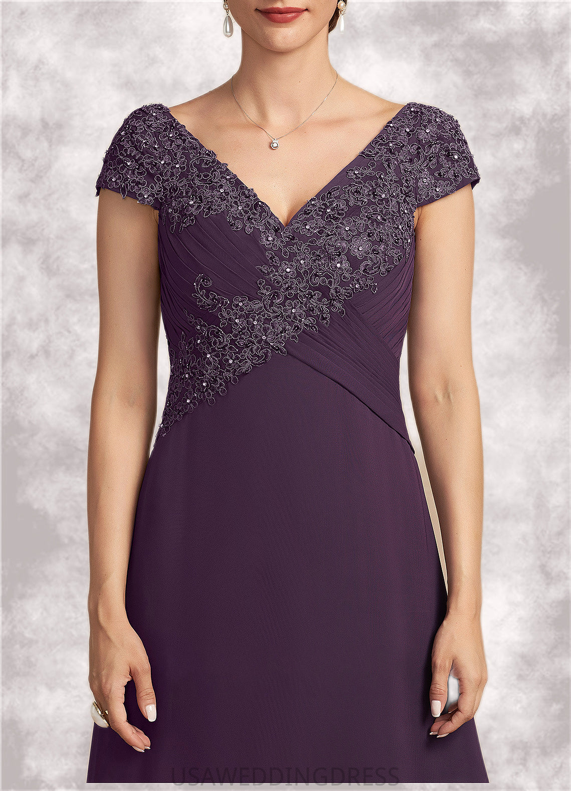Kayden A-Line V-neck Sweep Train Chiffon Lace Mother of the Bride Dress With Ruffle Beading DS126P0014824
