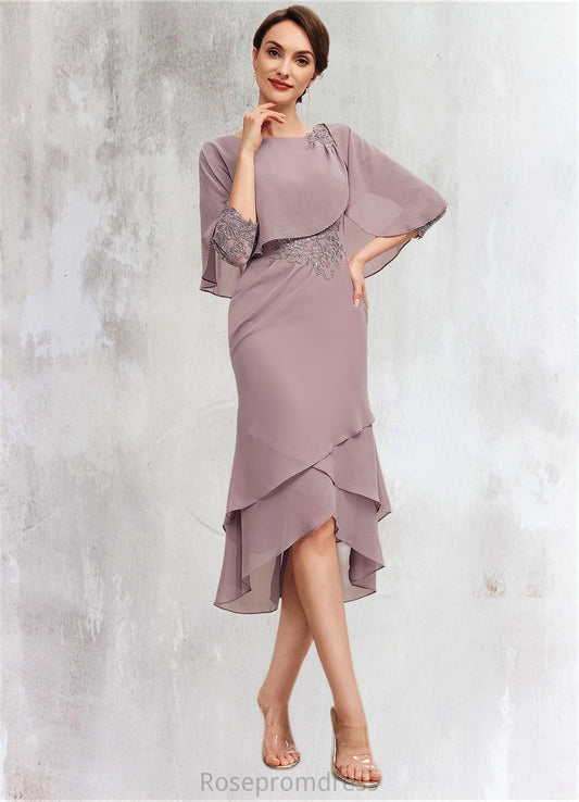 Anabel Sheath/Column Scoop Neck Asymmetrical Chiffon Mother of the Bride Dress With Ruffle Lace Sequins SRS126P0014826