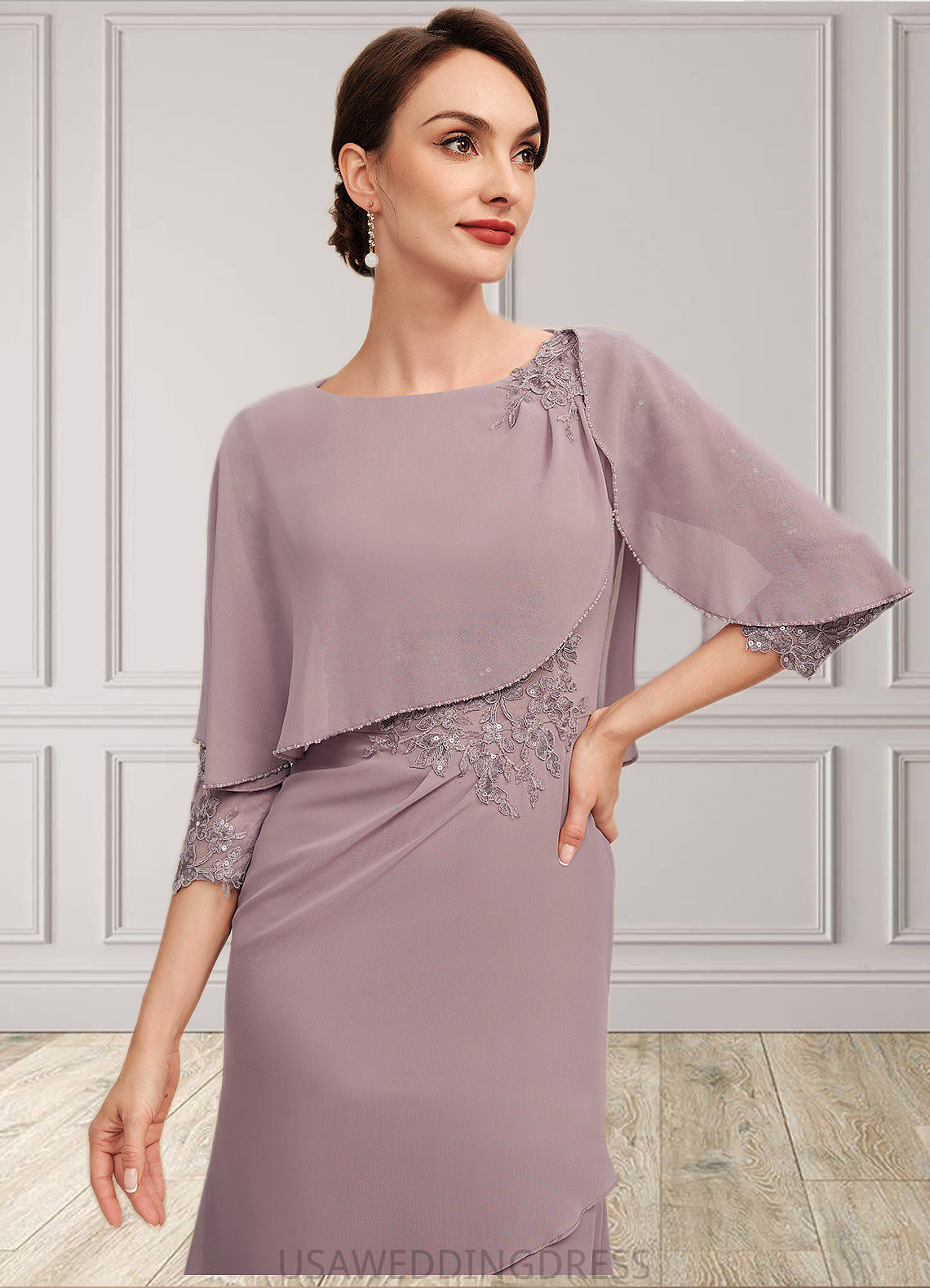Brooklynn Sheath/Column Scoop Neck Asymmetrical Chiffon Mother of the Bride Dress With Ruffle Lace Sequins DS126P0014826