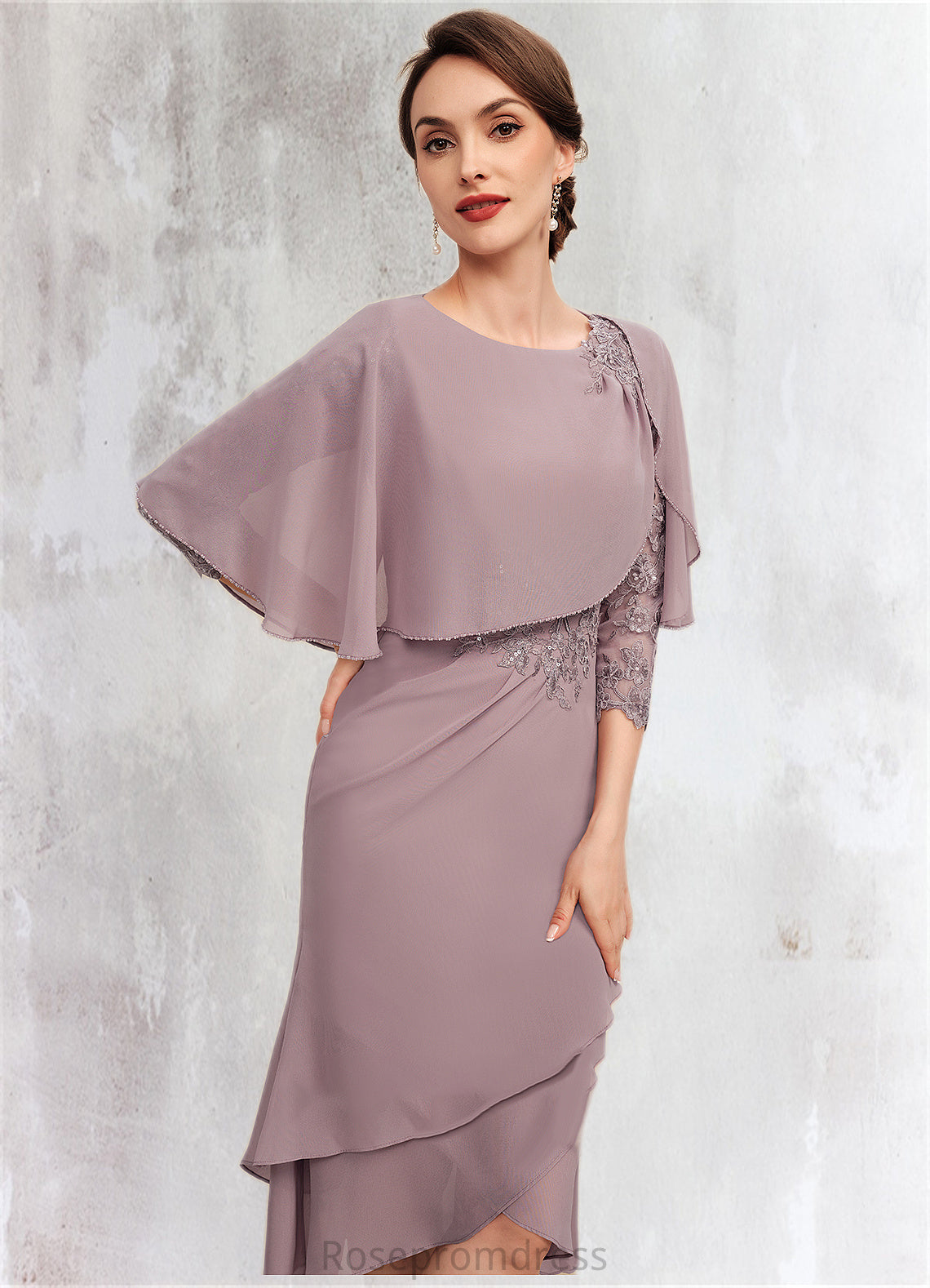 Anabel Sheath/Column Scoop Neck Asymmetrical Chiffon Mother of the Bride Dress With Ruffle Lace Sequins SRS126P0014826