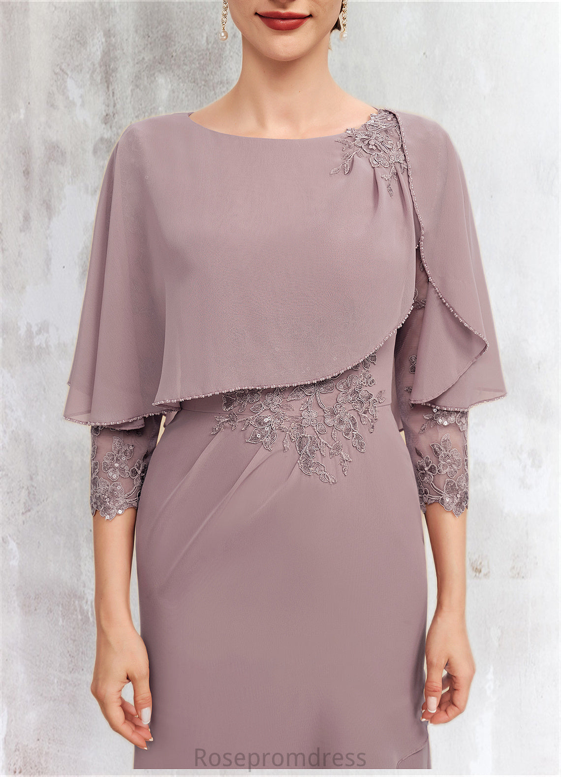 Anabel Sheath/Column Scoop Neck Asymmetrical Chiffon Mother of the Bride Dress With Ruffle Lace Sequins SRS126P0014826