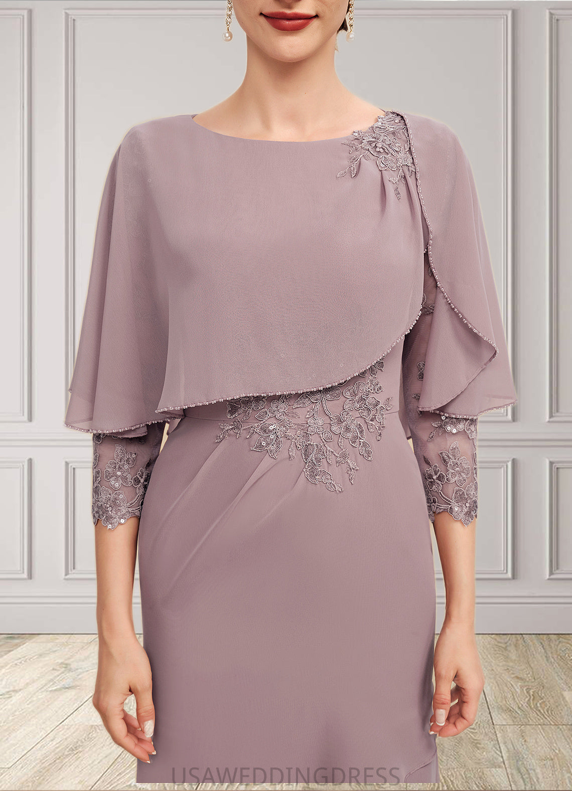 Brooklynn Sheath/Column Scoop Neck Asymmetrical Chiffon Mother of the Bride Dress With Ruffle Lace Sequins DS126P0014826