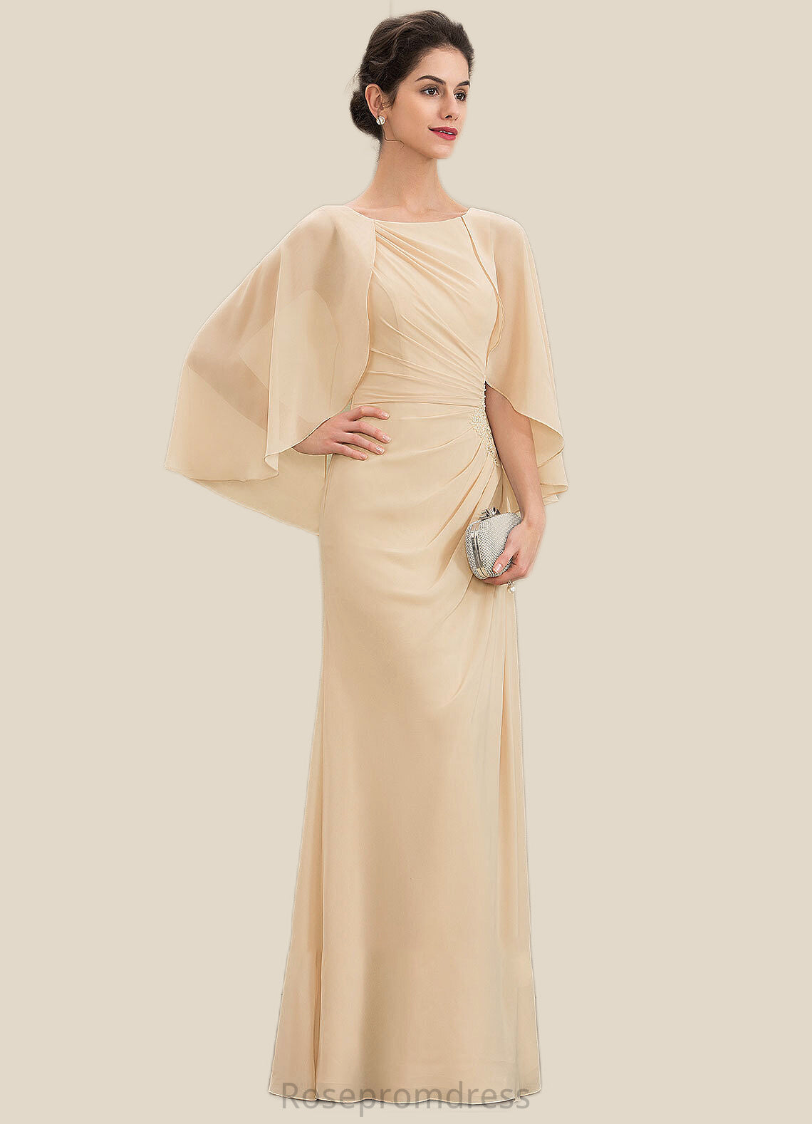 Lisa A-Line Scoop Neck Floor-Length Chiffon Mother of the Bride Dress With Ruffle Beading Sequins SRS126P0014827