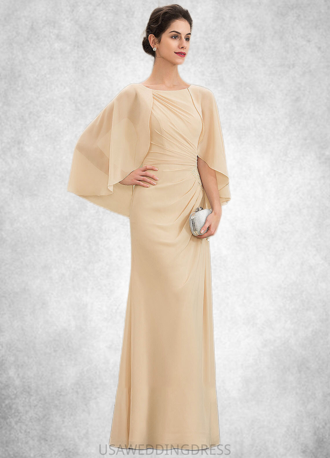 London A-Line Scoop Neck Floor-Length Chiffon Mother of the Bride Dress With Ruffle Beading Sequins DS126P0014827