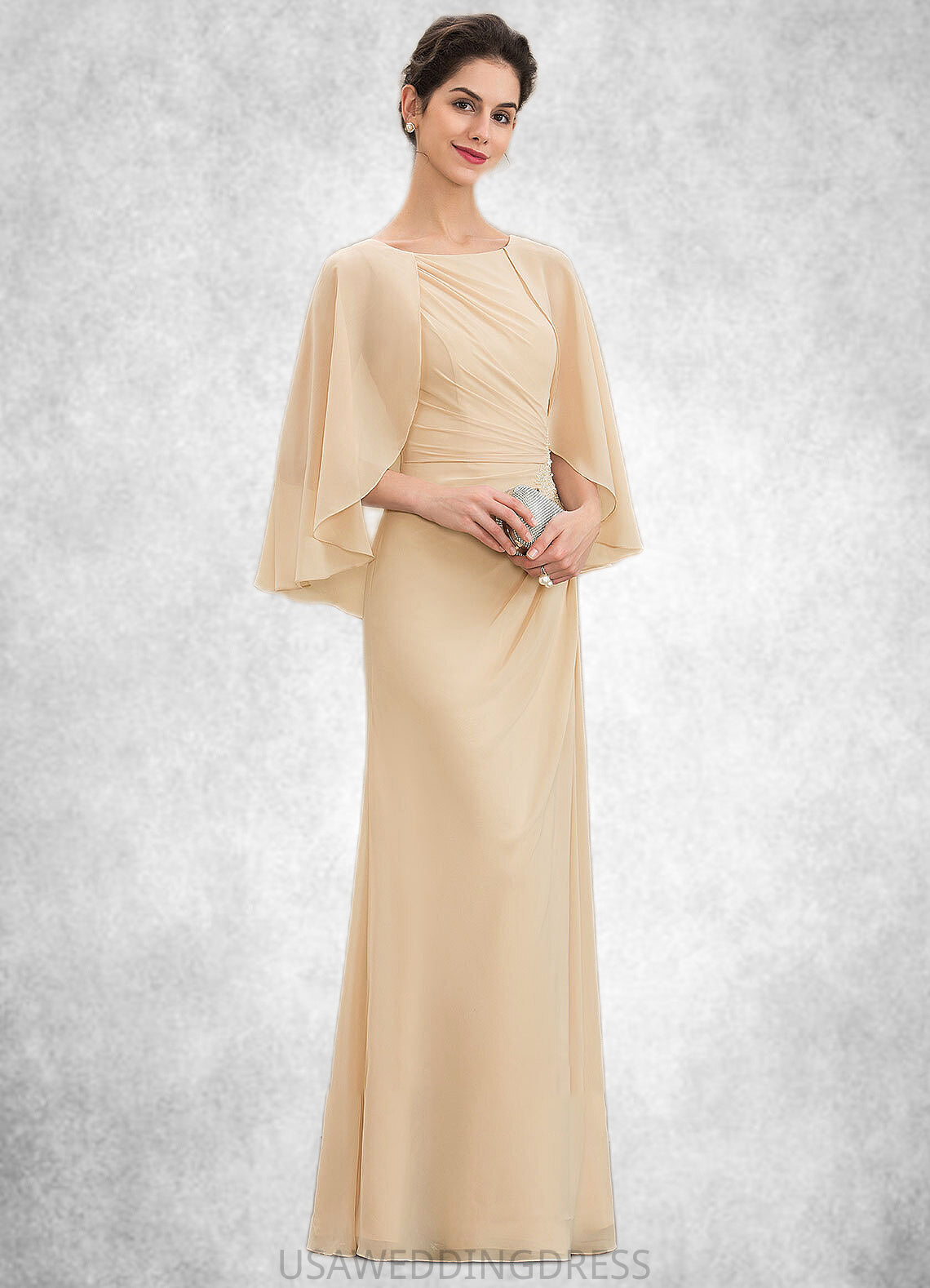 London A-Line Scoop Neck Floor-Length Chiffon Mother of the Bride Dress With Ruffle Beading Sequins DS126P0014827
