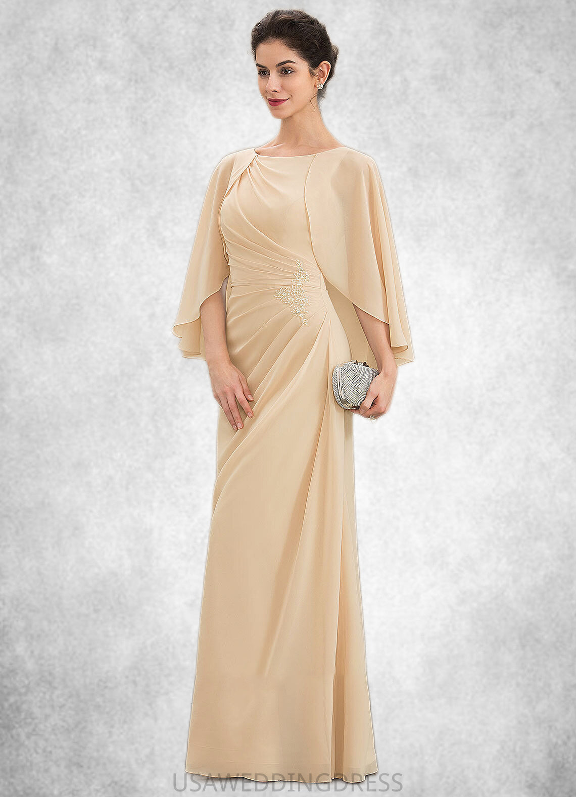 London A-Line Scoop Neck Floor-Length Chiffon Mother of the Bride Dress With Ruffle Beading Sequins DS126P0014827
