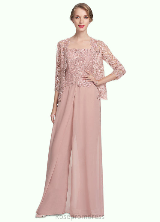 Kennedy Jumpsuit/Pantsuit Square Neckline Floor-Length Chiffon Lace Mother of the Bride Dress SRS126P0014828