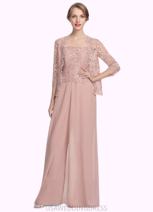 Mignon Jumpsuit/Pantsuit Square Neckline Floor-Length Chiffon Lace Mother of the Bride Dress DS126P0014828