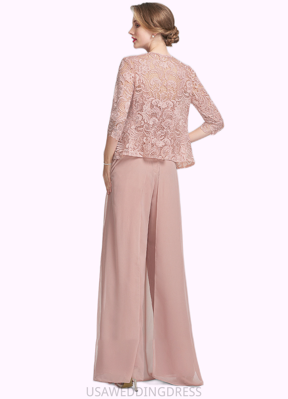Mignon Jumpsuit/Pantsuit Square Neckline Floor-Length Chiffon Lace Mother of the Bride Dress DS126P0014828