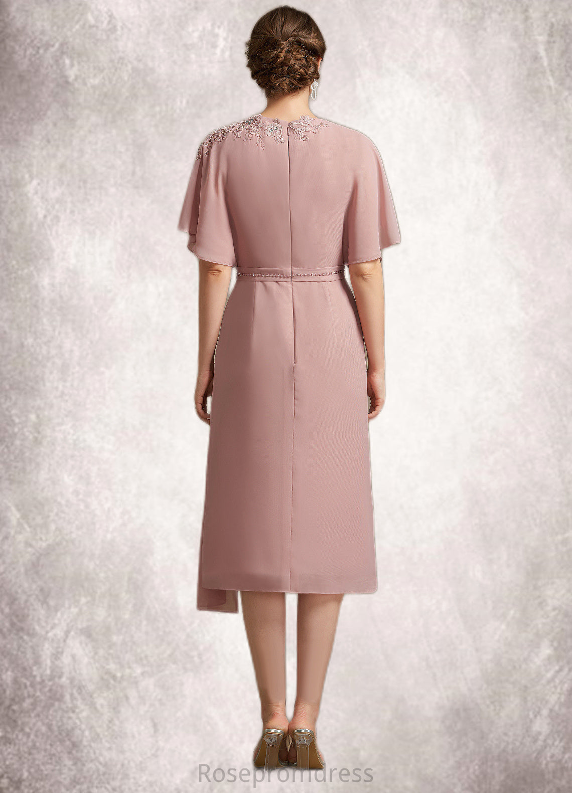 Cheryl Sheath/Column Scoop Neck Knee-Length Chiffon Mother of the Bride Dress With Appliques Lace SRS126P0014829