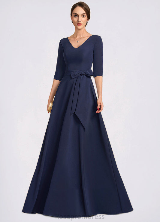 Heidy A-Line V-neck Floor-Length Stretch Crepe Mother of the Bride Dress With Bow(s) SRS126P0014831