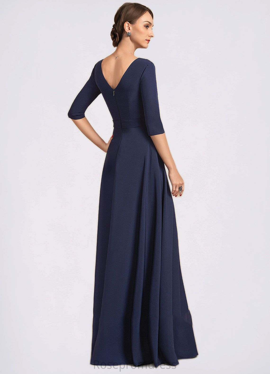 Heidy A-Line V-neck Floor-Length Stretch Crepe Mother of the Bride Dress With Bow(s) SRS126P0014831