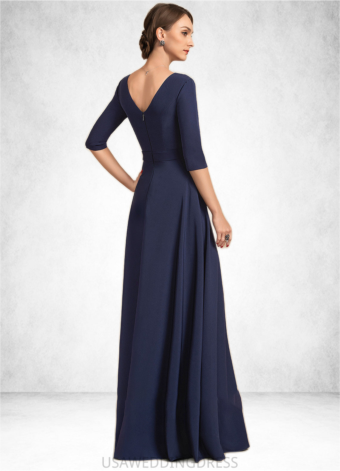Jordyn A-Line V-neck Floor-Length Stretch Crepe Mother of the Bride Dress With Bow(s) DS126P0014831