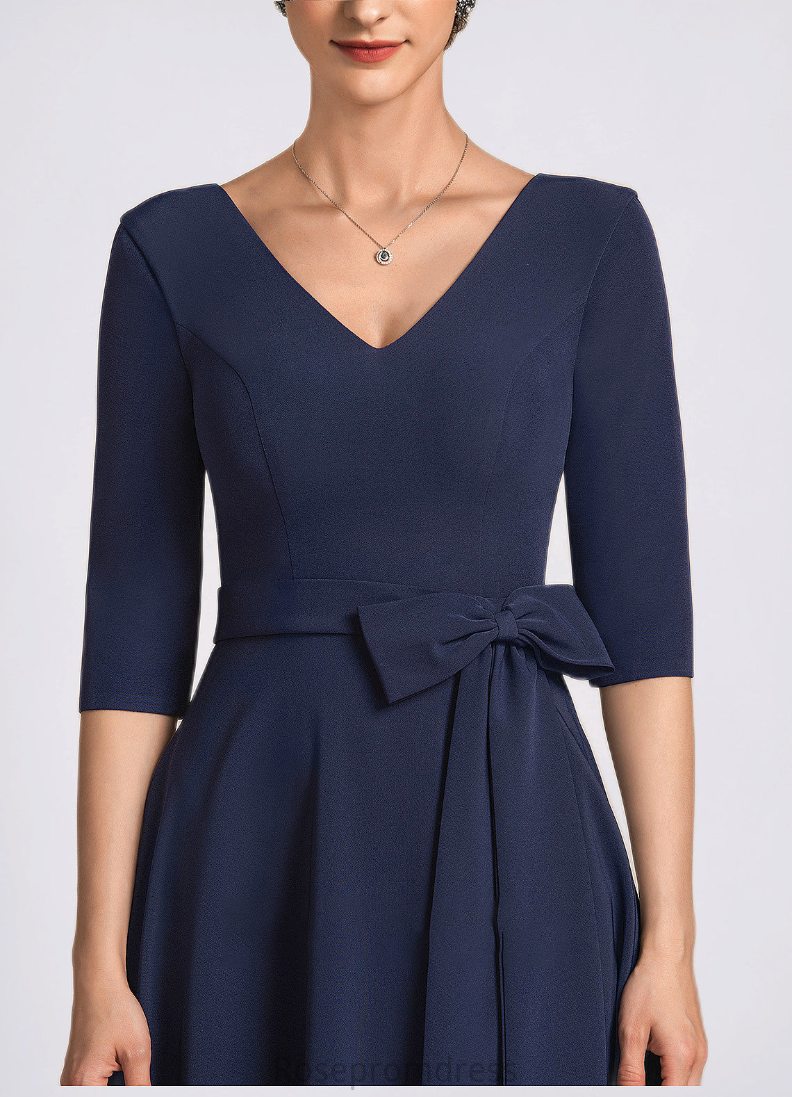 Heidy A-Line V-neck Floor-Length Stretch Crepe Mother of the Bride Dress With Bow(s) SRS126P0014831